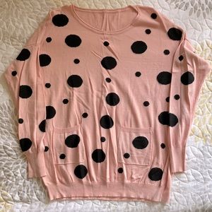 Peach polka dot sweater worn once with 3/4 sleeve in fantastic condition TLC.